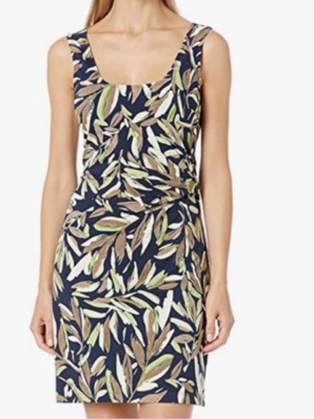 Nic + Zoe Leaf-Print Dress in Olive and Blue size M